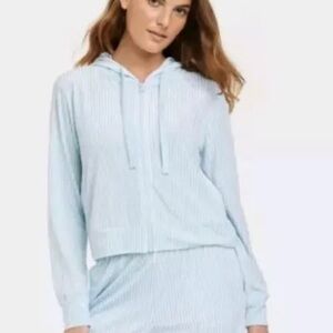 Colsie Velvet Zip Hoodie Sweatshirt Ribbed Blue Aqua Stretch Cropped S